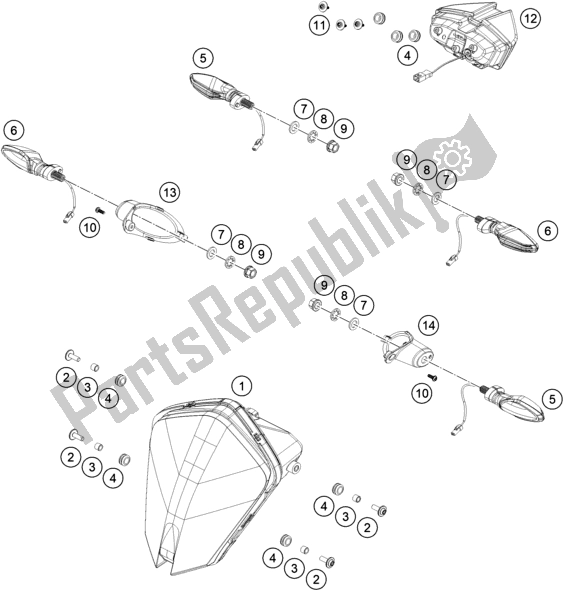 Todas las partes para Sistema De Iluminación de KTM 790 Adventure,orange-ckd W/O Engine 2021