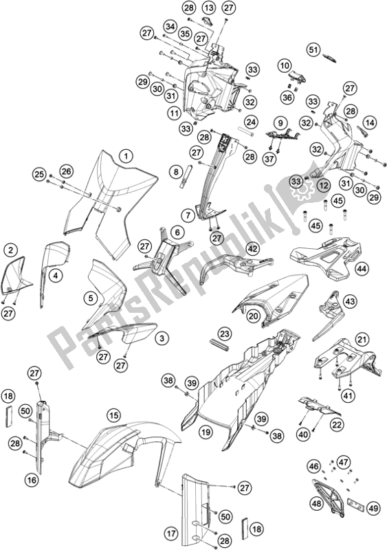 Tutte le parti per il Maschera, Parafanghi del KTM 790 Adventure,orange-ckd W/O Engine 2021