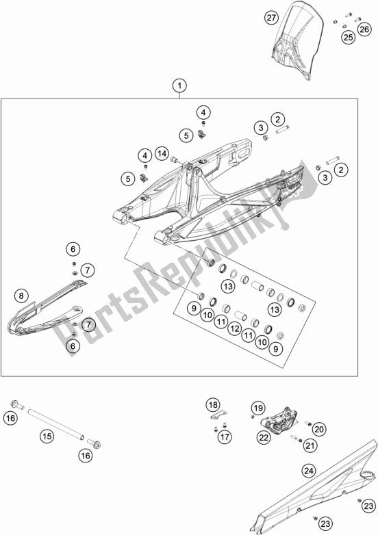 All parts for the Swing Arm of the KTM 790 Adventure,orange-ckd W/O Engine 2021