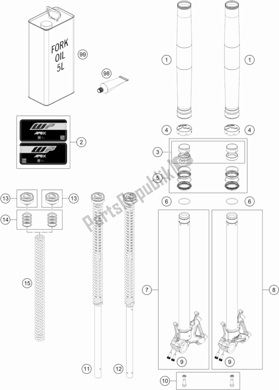 Toutes les pièces pour le Fourche Avant Démontée du KTM 790 Adventure,orange EU 2019