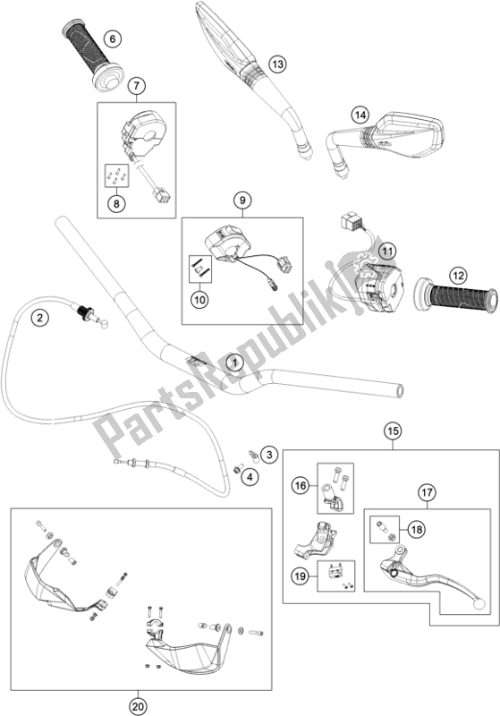 Toutes les pièces pour le Guidon, Commandes du KTM 790 Adventure,orange EU 2019