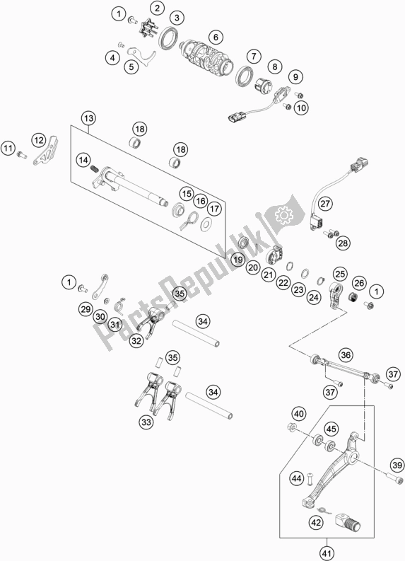 All parts for the Shifting Mechanism of the KTM 790 Adventure,orange EU 2019