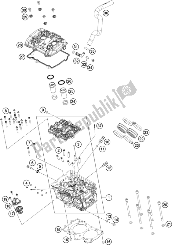 All parts for the Cylinder Head of the KTM 790 Adventure,orange EU 2020