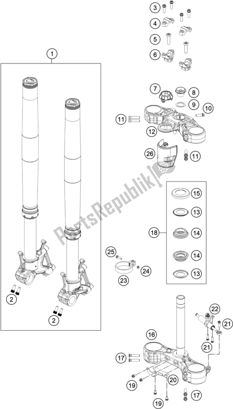 All parts for the Front Fork, Triple Clamp of the KTM 790 Adventure,orange EU 2020