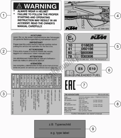 All parts for the Technic Information Sticker of the KTM 790 Adventure,orange EU 2020