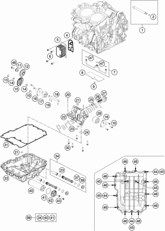 All parts for the Lubricating System of the KTM 790 Adventure,orange US 2019