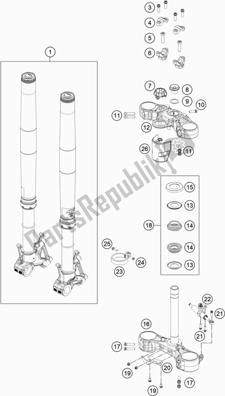 All parts for the Front Fork, Triple Clamp of the KTM 790 Adventure,orange US 2020