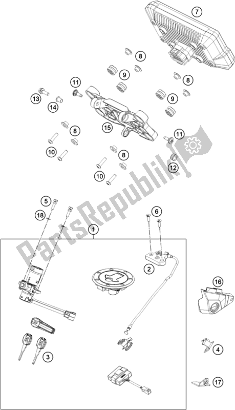 All parts for the Instruments / Lock System of the KTM 790 Adventure,orange US 2020