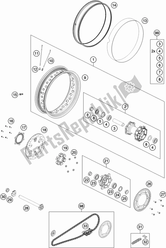 All parts for the Rear Wheel of the KTM 790 Adventure,orange US 2020