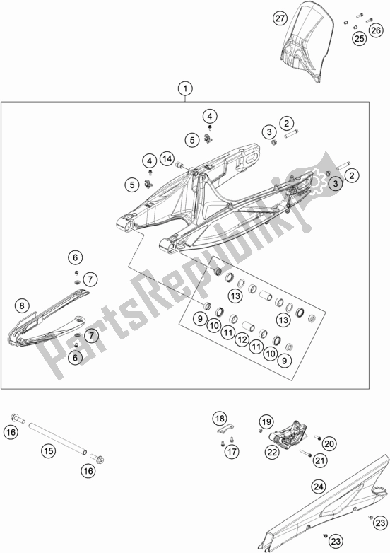 All parts for the Swing Arm of the KTM 790 Adventure,orange US 2020
