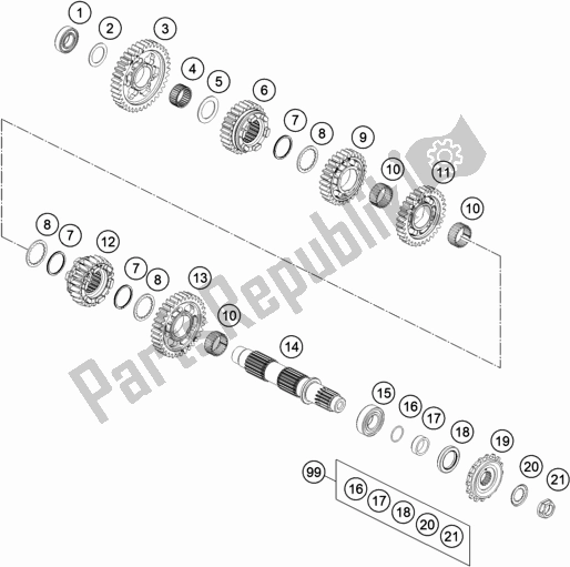 All parts for the Transmission Ii - Countershaft of the KTM 790 Adventure,orange US 2020