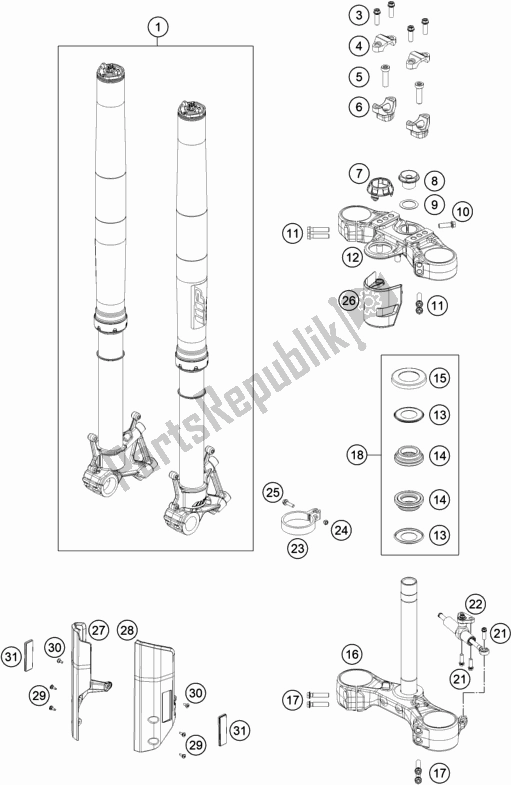 All parts for the Front Fork, Triple Clamp of the KTM 790 Adventure R-CKD 2021