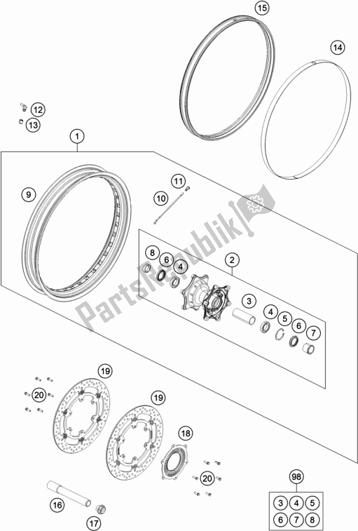All parts for the Front Wheel of the KTM 790 Adventure R-CKD 2021