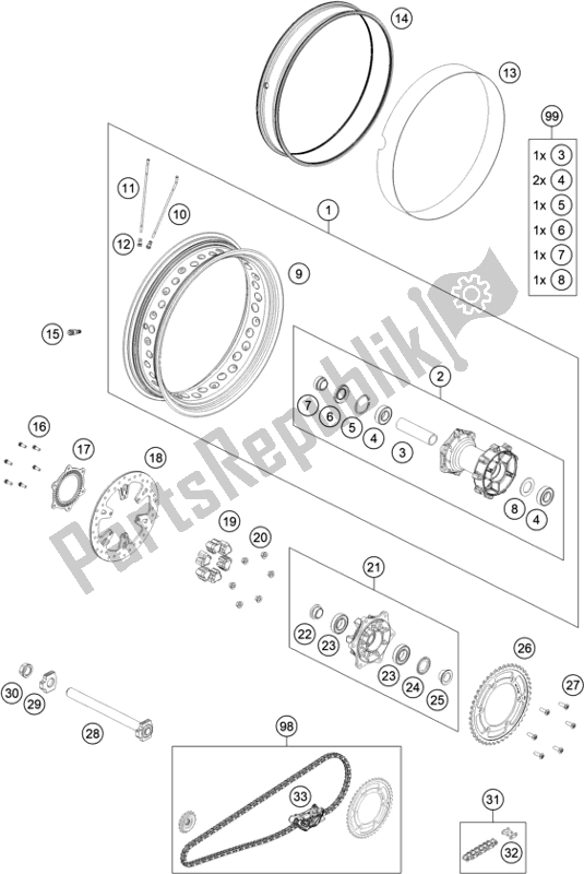 All parts for the Rear Wheel of the KTM 790 Adventure R-CKD 2021