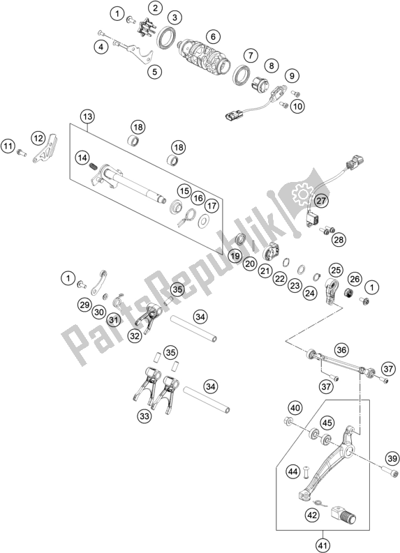 All parts for the Shifting Mechanism of the KTM 790 Adventure R-CKD 2021