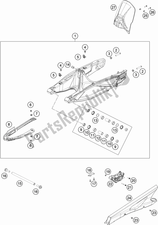All parts for the Swing Arm of the KTM 790 Adventure R-CKD 2021