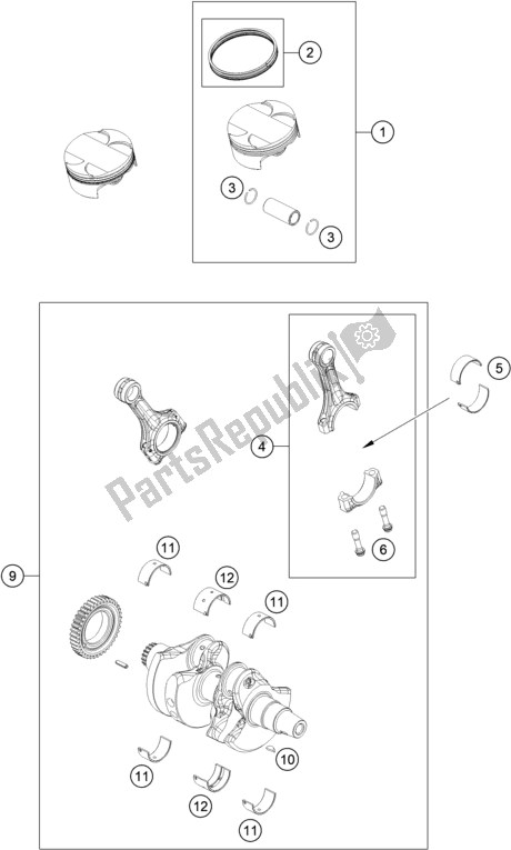 All parts for the Crankshaft, Piston of the KTM 790 Adventure R-CKD W/O Engine 2021