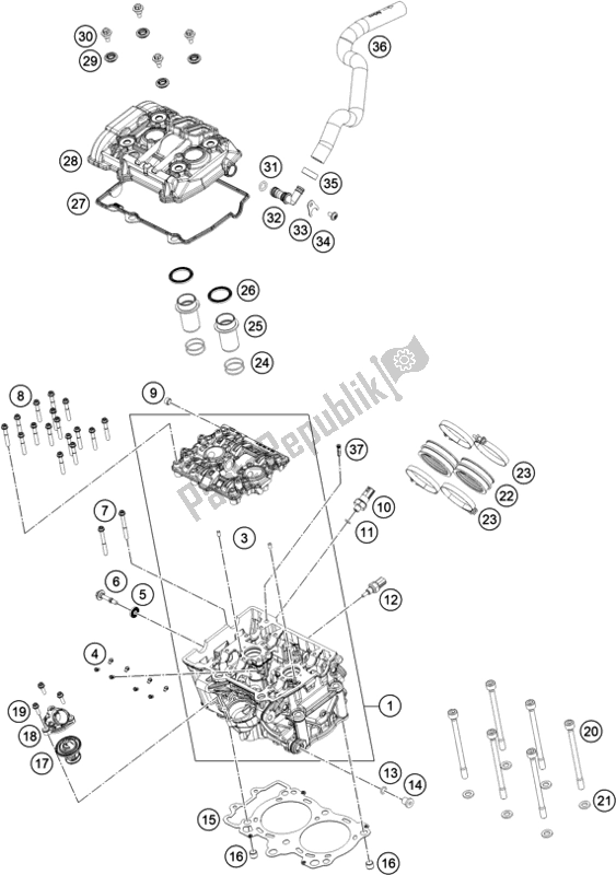 All parts for the Cylinder Head of the KTM 790 Adventure R-CKD W/O Engine 2021