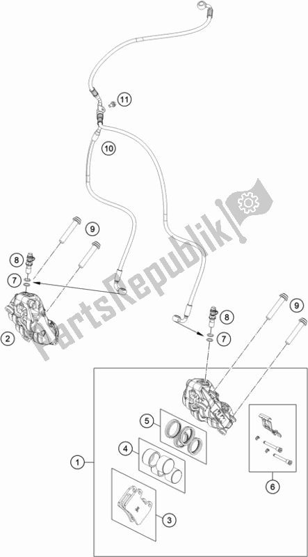 All parts for the Front Brake Caliper of the KTM 790 Adventure R-CKD W/O Engine 2021