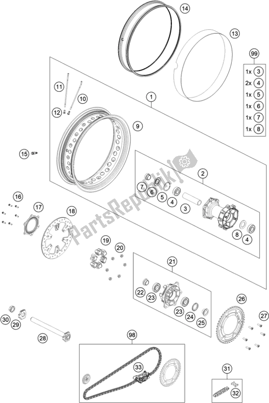 Todas as partes de Roda Traseira do KTM 790 Adventure R-CKD W/O Engine 2021