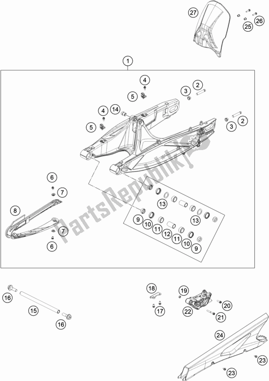 All parts for the Swing Arm of the KTM 790 Adventure R-CKD W/O Engine 2021