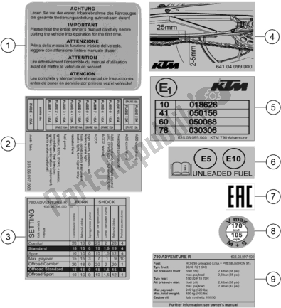 Todas as partes de Technic Information Sticker do KTM 790 Adventure R-CKD W/O Engine 2021