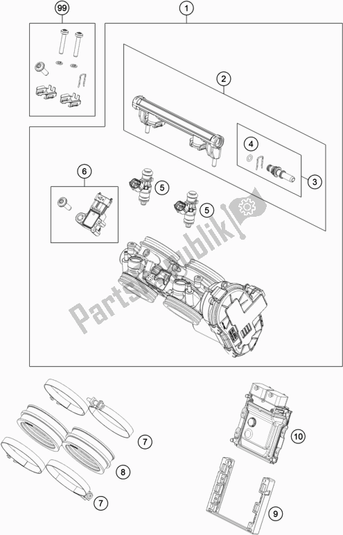 All parts for the Throttle Body of the KTM 790 Adventure R-CKD W/O Engine 2021