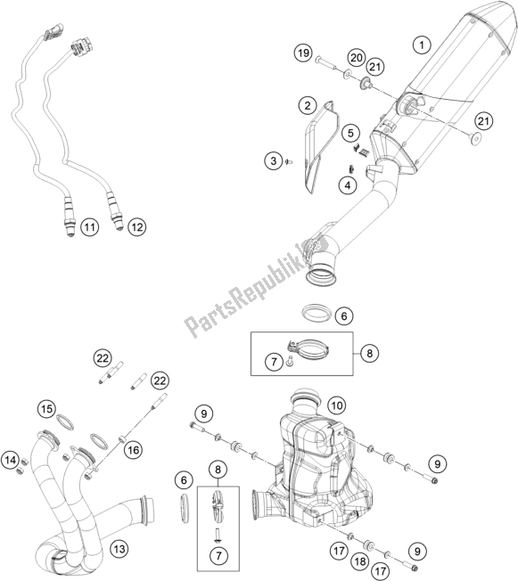 All parts for the Exhaust System of the KTM 790 Adventure R-IKD 2021