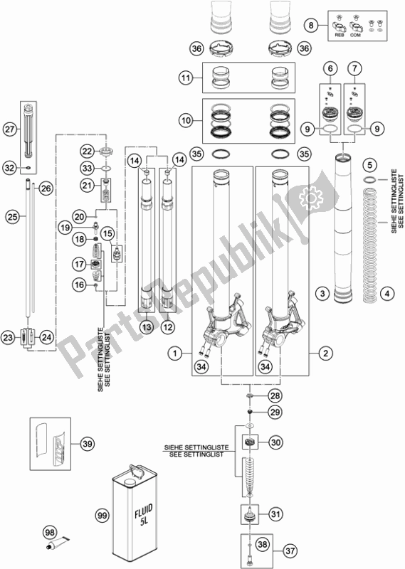 All parts for the Front Fork Disassembled of the KTM 790 Adventure R-IKD 2021