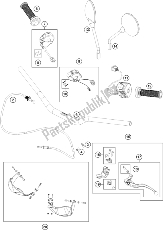 All parts for the Handlebar, Controls of the KTM 790 Adventure R 2021