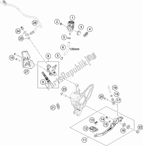 All parts for the Rear Brake Control of the KTM 790 Adventure R 2021