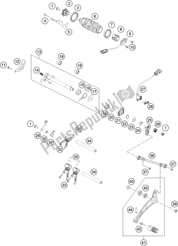 All parts for the Shifting Mechanism of the KTM 790 Adventure R 2021