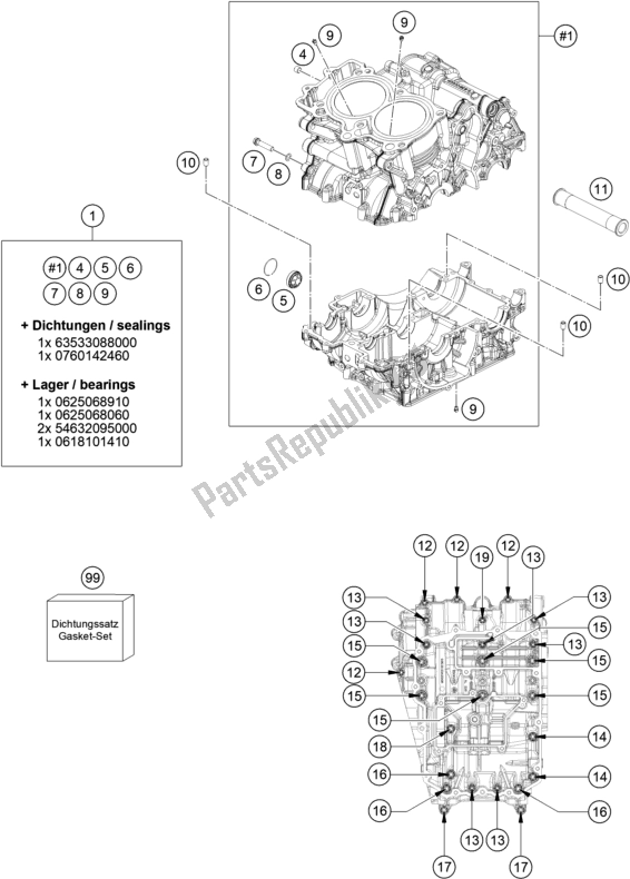All parts for the Engine Case of the KTM 790 Adventure R EU 2020