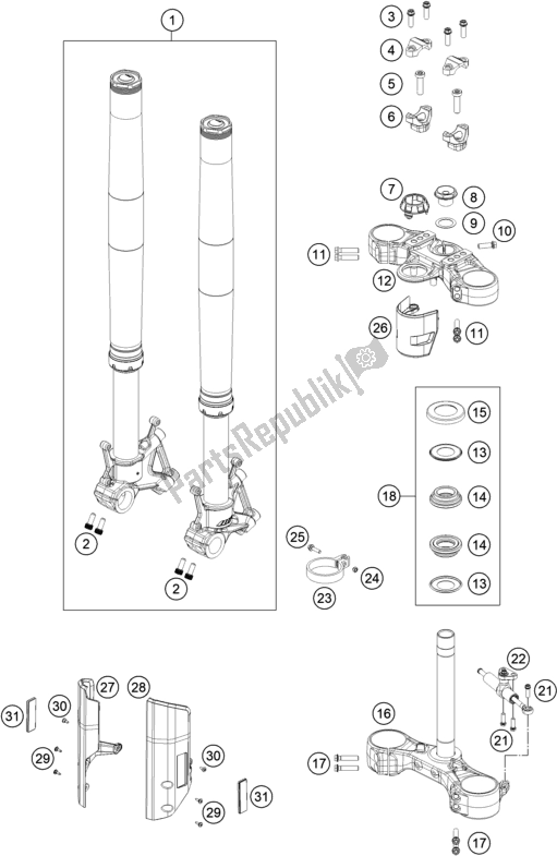 Todas as partes de Garfo Dianteiro, Braçadeira Tripla do KTM 790 Adventure R EU 2020