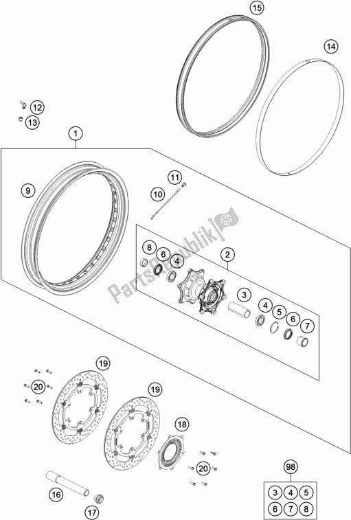 All parts for the Front Wheel of the KTM 790 Adventure R EU 2020