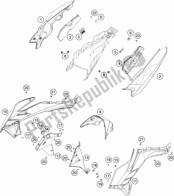 All parts for the Side Trim of the KTM 790 Adventure R EU 2020