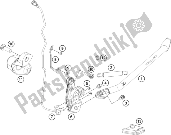 Alle onderdelen voor de Zij- / Middenstandaard van de KTM 790 Adventure R Rally EU 2020