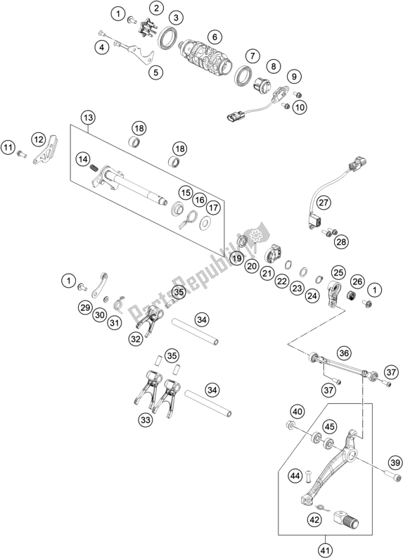 All parts for the Shifting Mechanism of the KTM 790 Adventure R Rally US 2020
