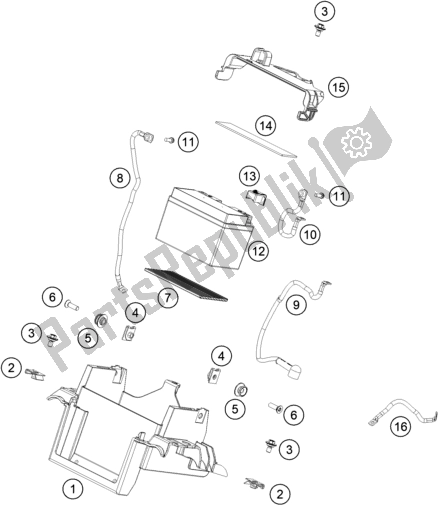 All parts for the Battery of the KTM 790 Adventure R US 2019