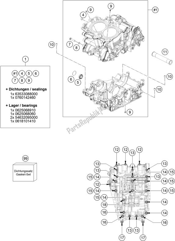Tutte le parti per il Cassa Del Motore del KTM 790 Adventure R US 2019