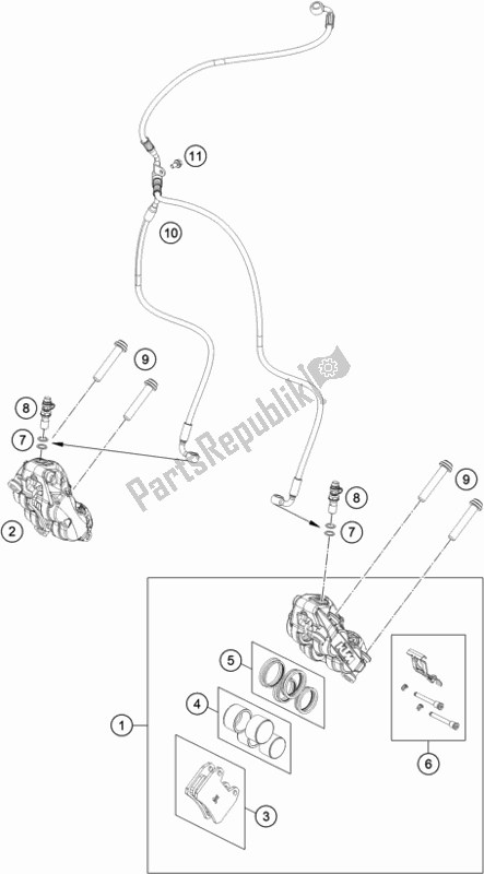 All parts for the Front Brake Caliper of the KTM 790 Adventure R US 2019