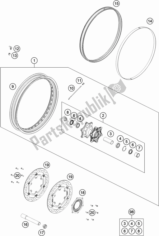 All parts for the Front Wheel of the KTM 790 Adventure R US 2019