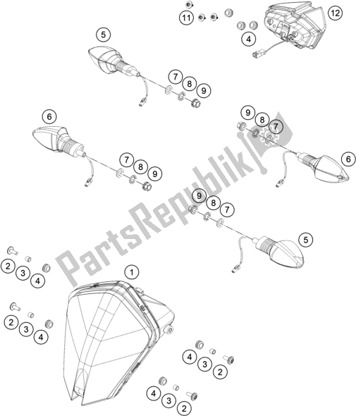 All parts for the Lighting System of the KTM 790 Adventure R US 2019