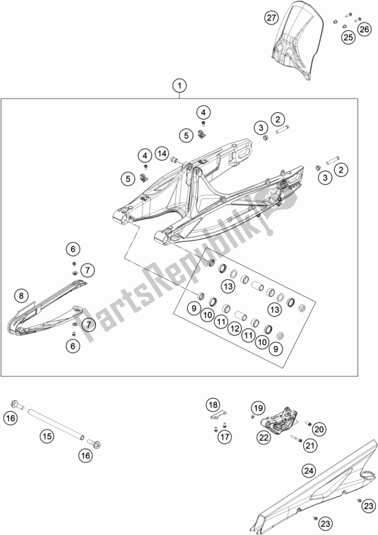 All parts for the Swing Arm of the KTM 790 Adventure R US 2019