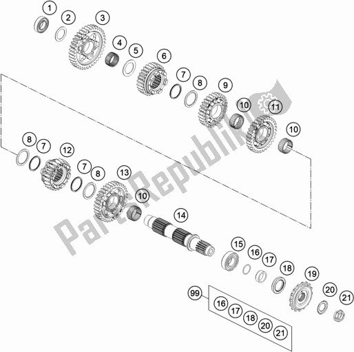 All parts for the Transmission Ii - Countershaft of the KTM 790 Adventure R US 2019