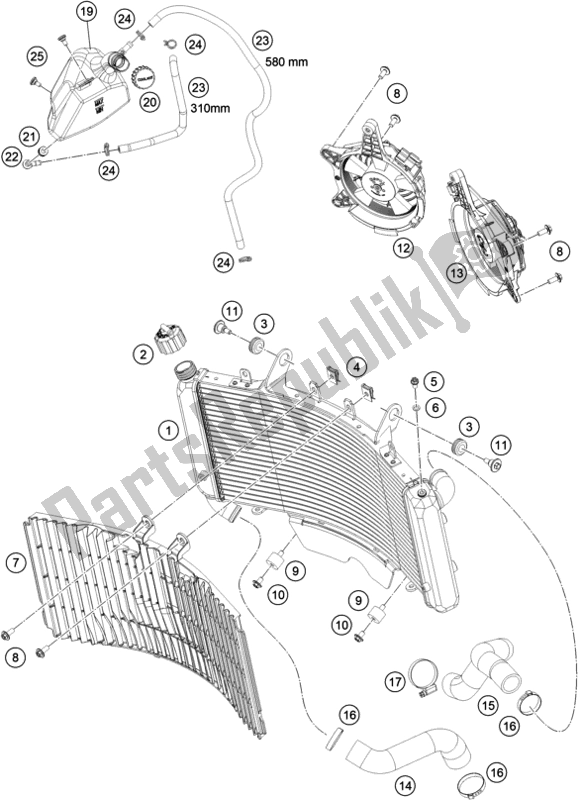 All parts for the Cooling System of the KTM 790 Adventure R US 2020