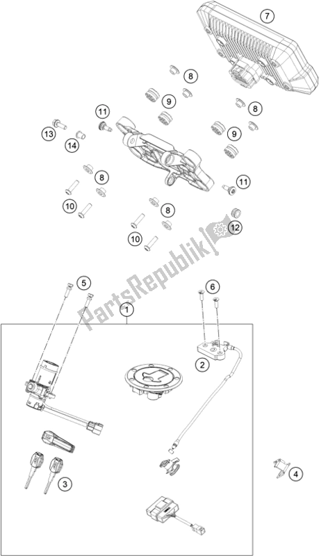 All parts for the Instruments / Lock System of the KTM 790 Adventure,white EU 2019
