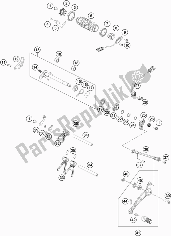 All parts for the Shifting Mechanism of the KTM 790 Adventure,white EU 2019