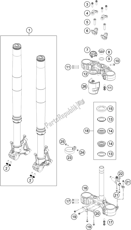 All parts for the Front Fork, Triple Clamp of the KTM 790 Adventure,white EU 2020