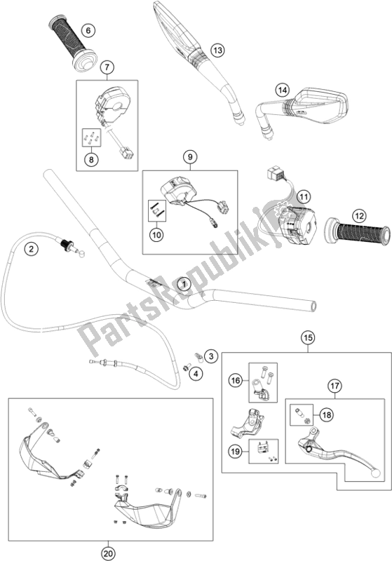 Tutte le parti per il Manubrio, Comandi del KTM 790 Adventure,white EU 2020
